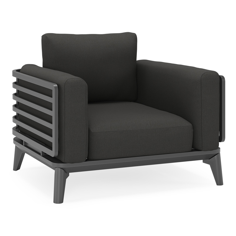 Mosa loungestoel in zwart aluminium met natte sooty all weather sunbrella® premium kussen