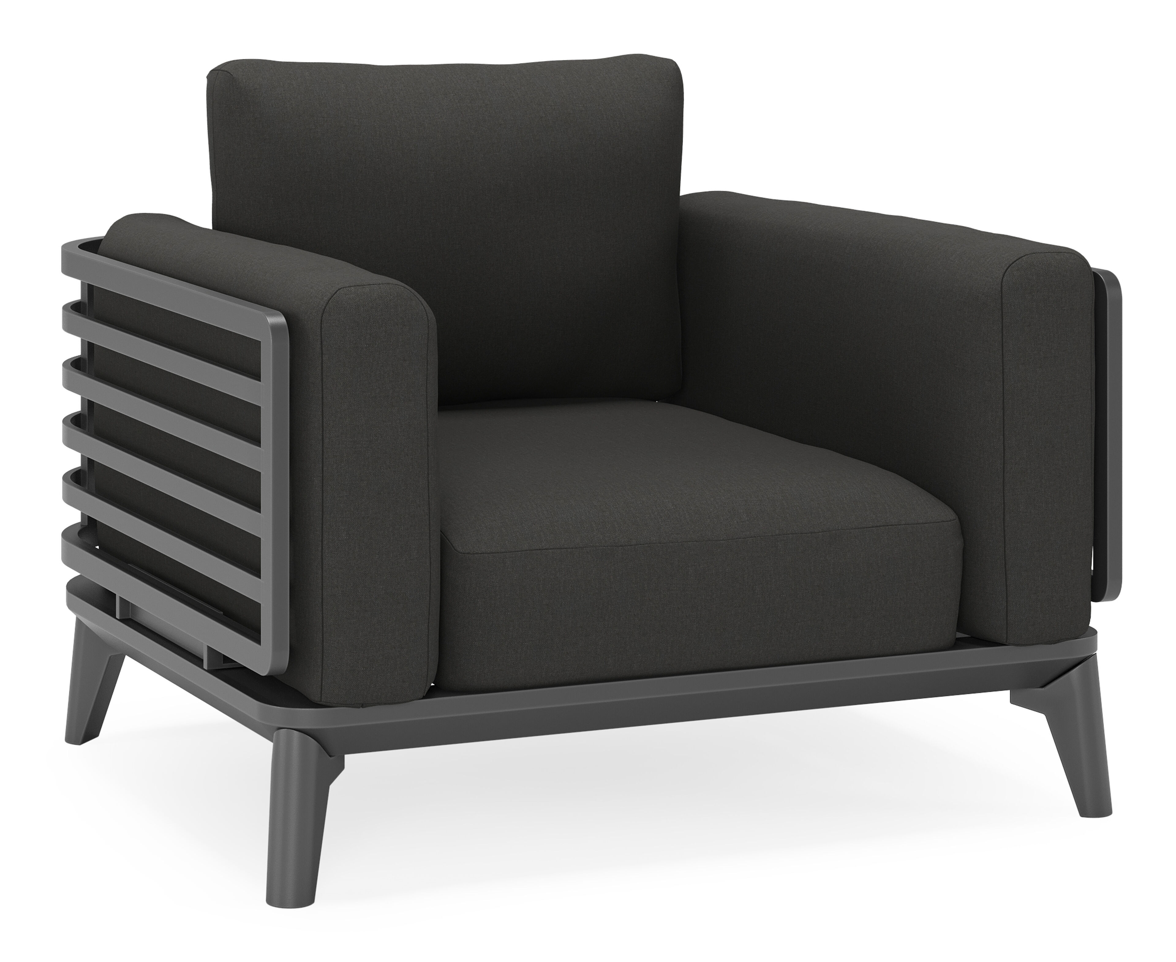 Mosa loungestoel in zwart aluminium met natte sooty all weather sunbrella® premium kussen