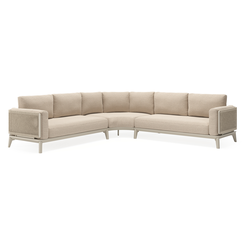 Mosa loungehoek in beige aluminium en beige gedraaide ronde wicker met rustic weather+ softtouch kussens