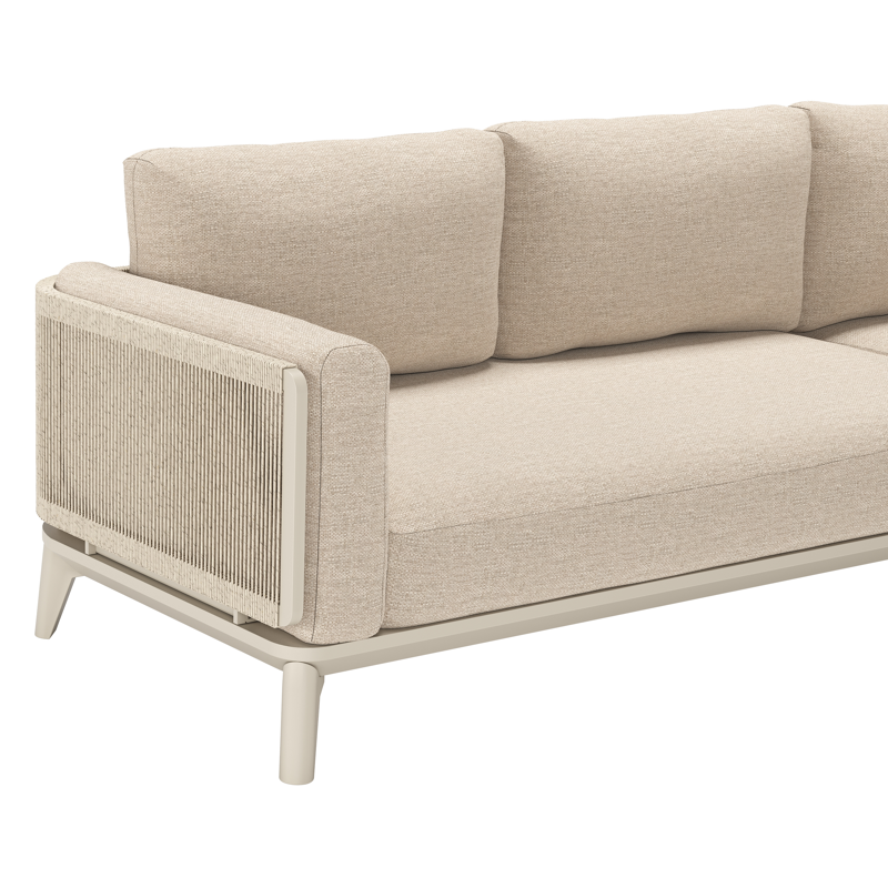 Mosa loungehoek in beige aluminium en beige gedraaide ronde wicker met rustic weather+ softtouch kussens
