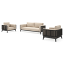 Mosa loungeset in zwart aluminium en zwart gedraaide ronde wicker met rustic weather+ softtouch kussens
