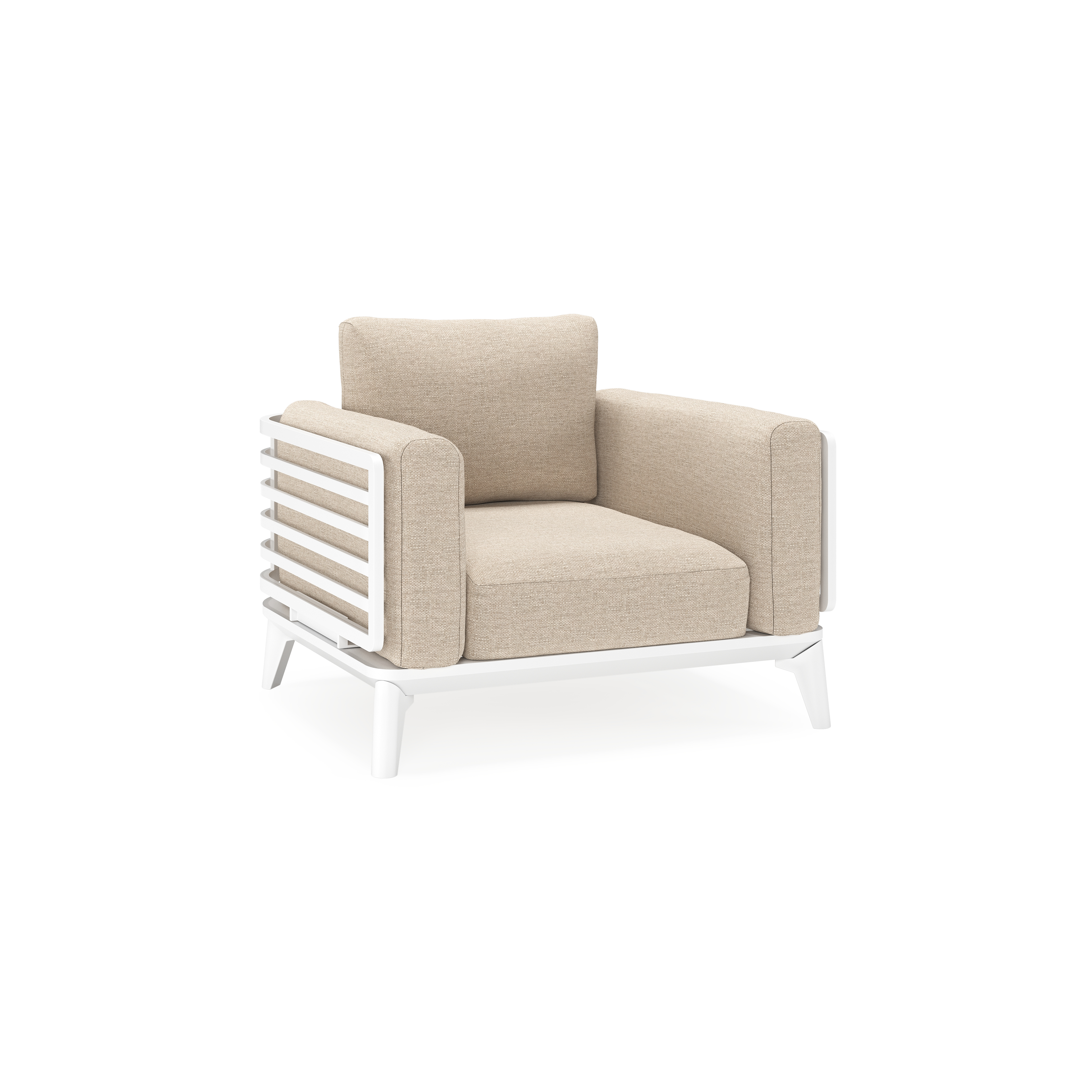 Fauteuil de jardin Mosa en aluminium blanc avec coussins en weather+ softtouch rustic