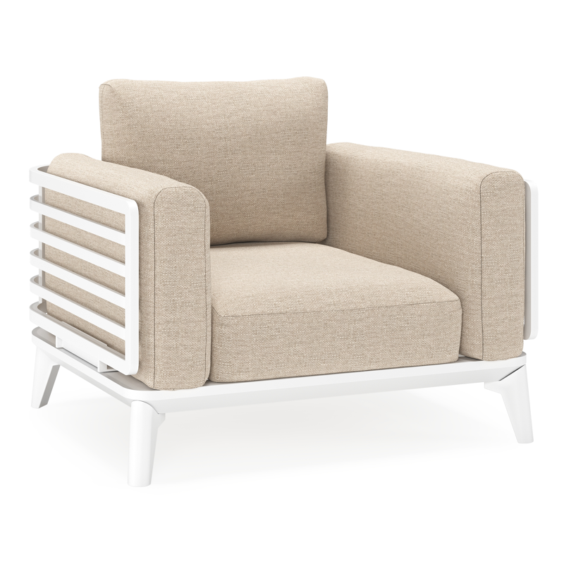 Fauteuil de jardin Mosa en aluminium blanc avec coussins en weather+ softtouch rustic
