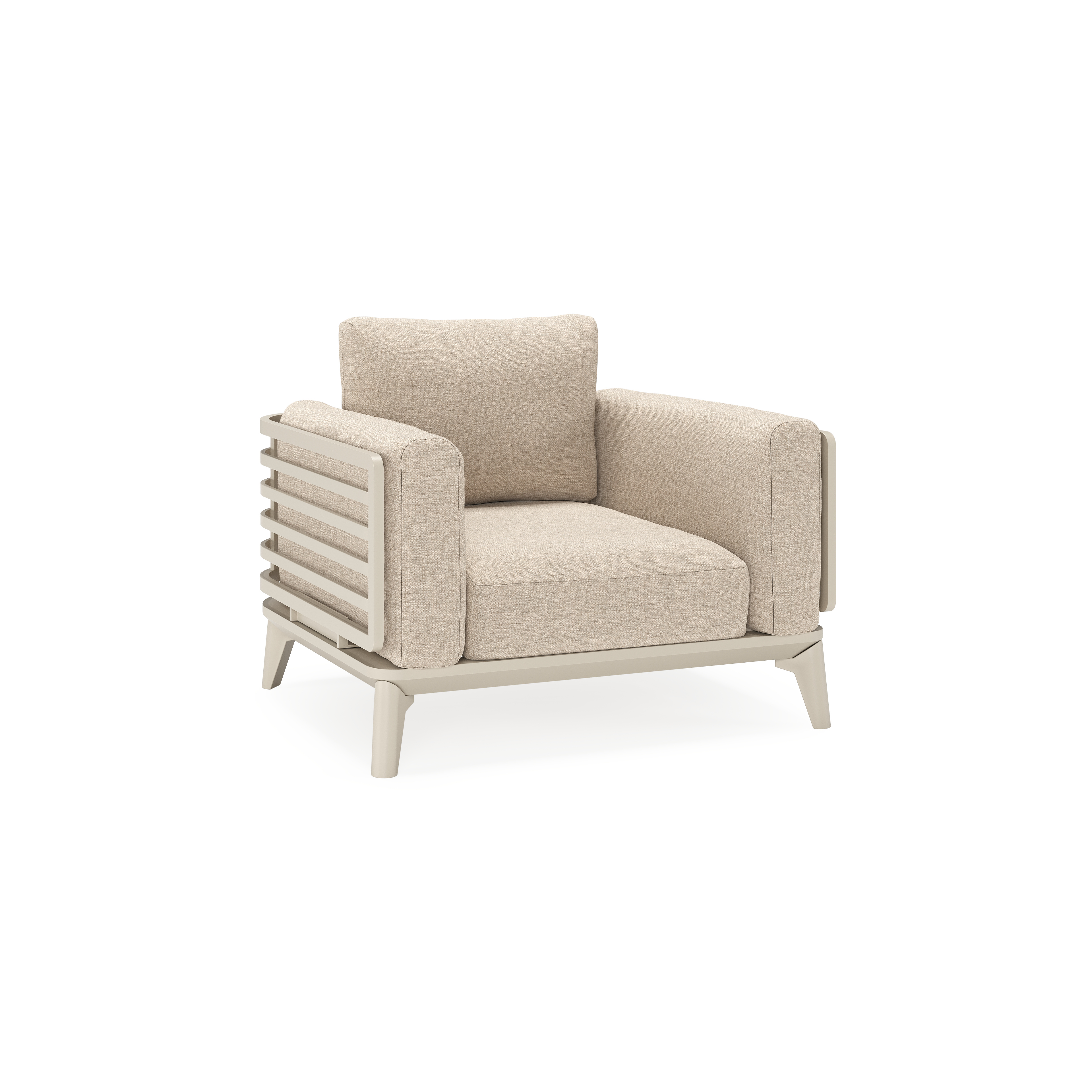 Fauteuil de jardin Mosa en aluminium beige avec coussins en weather+ softtouch rustic