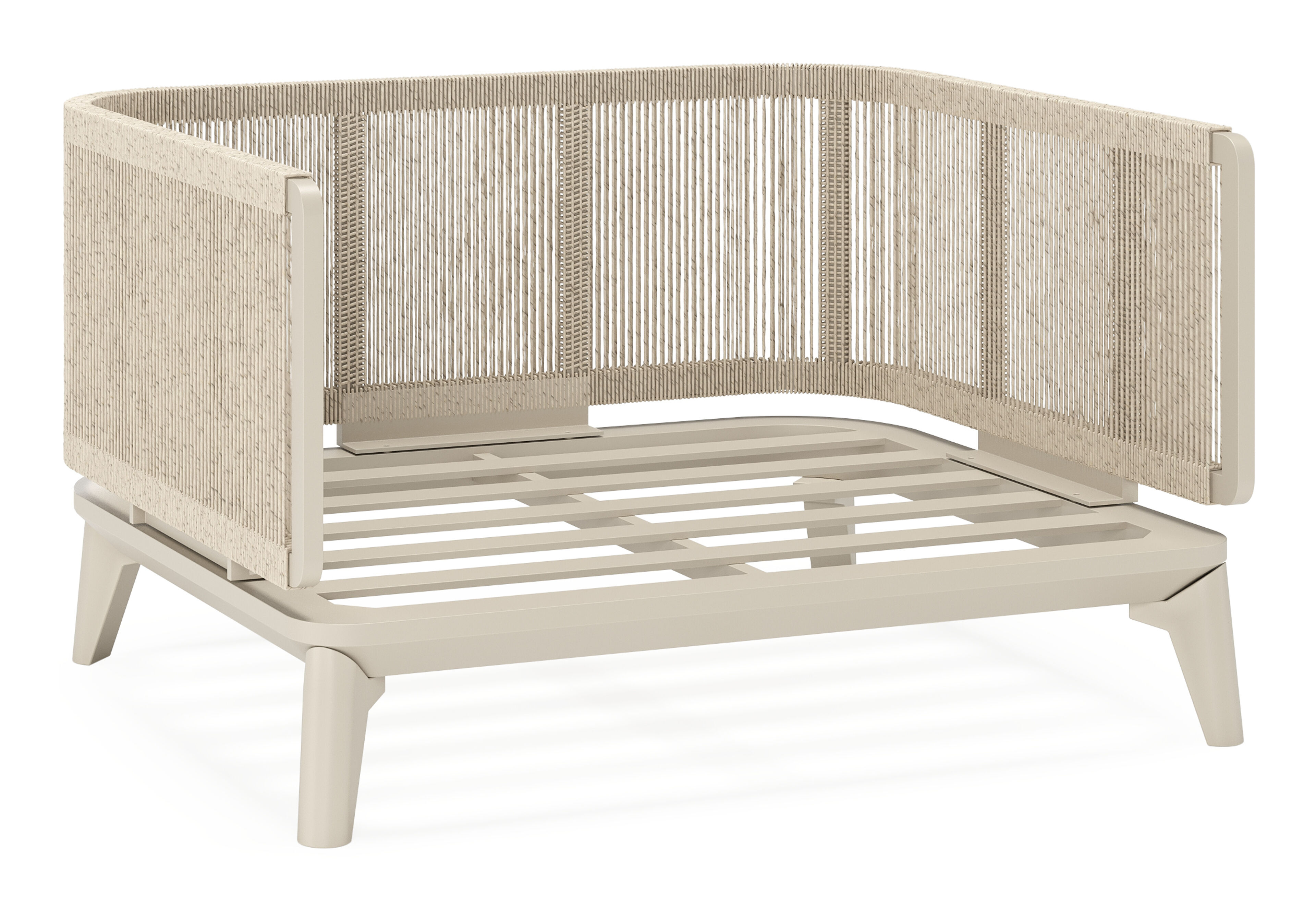 Fauteuil de jardin Mosa en aluminium beige et résine tressée torsadée beige et coussins en weather+ softtouch rustic