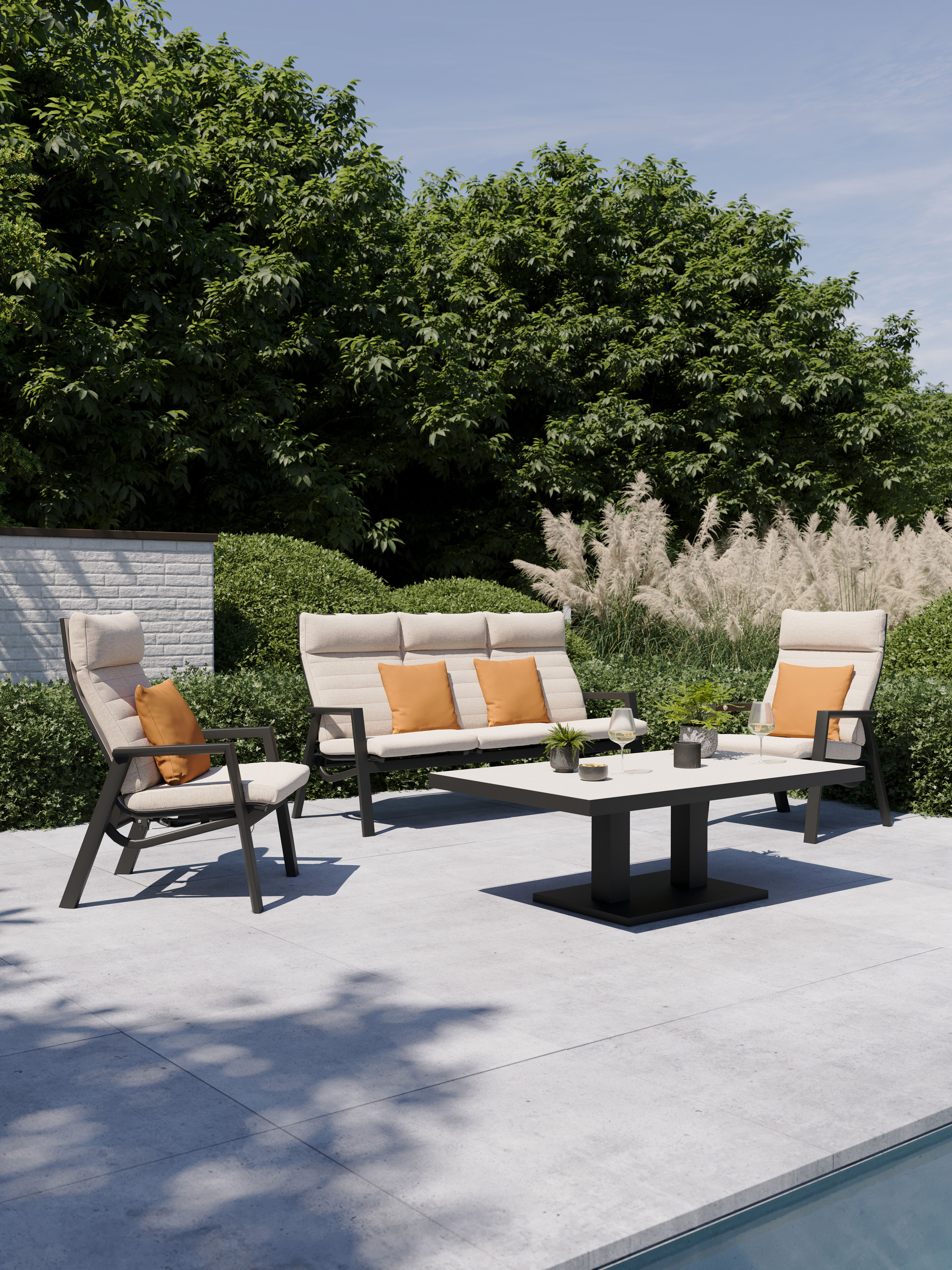 Prato loungebank in zwart aluminium met rustic weather+ softtouch kussen