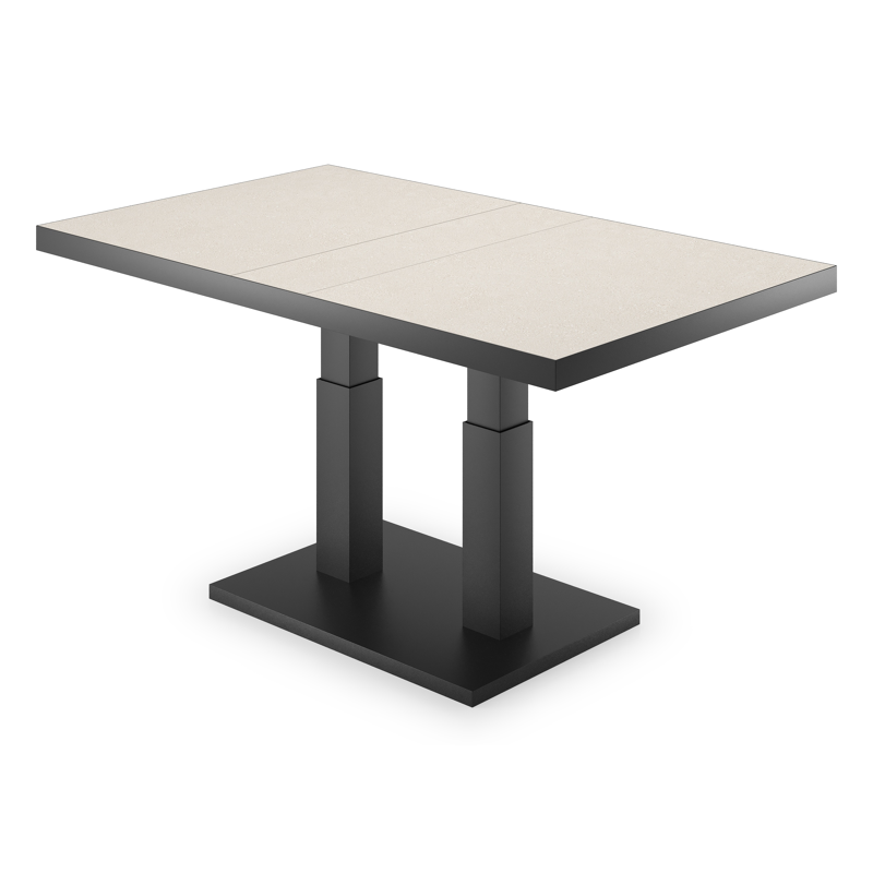 Table de basse Veneto en noir aluminium et sintered stone crema minerale - Lg. 140 x Lrg. 85 x Haut. 49/72 cm