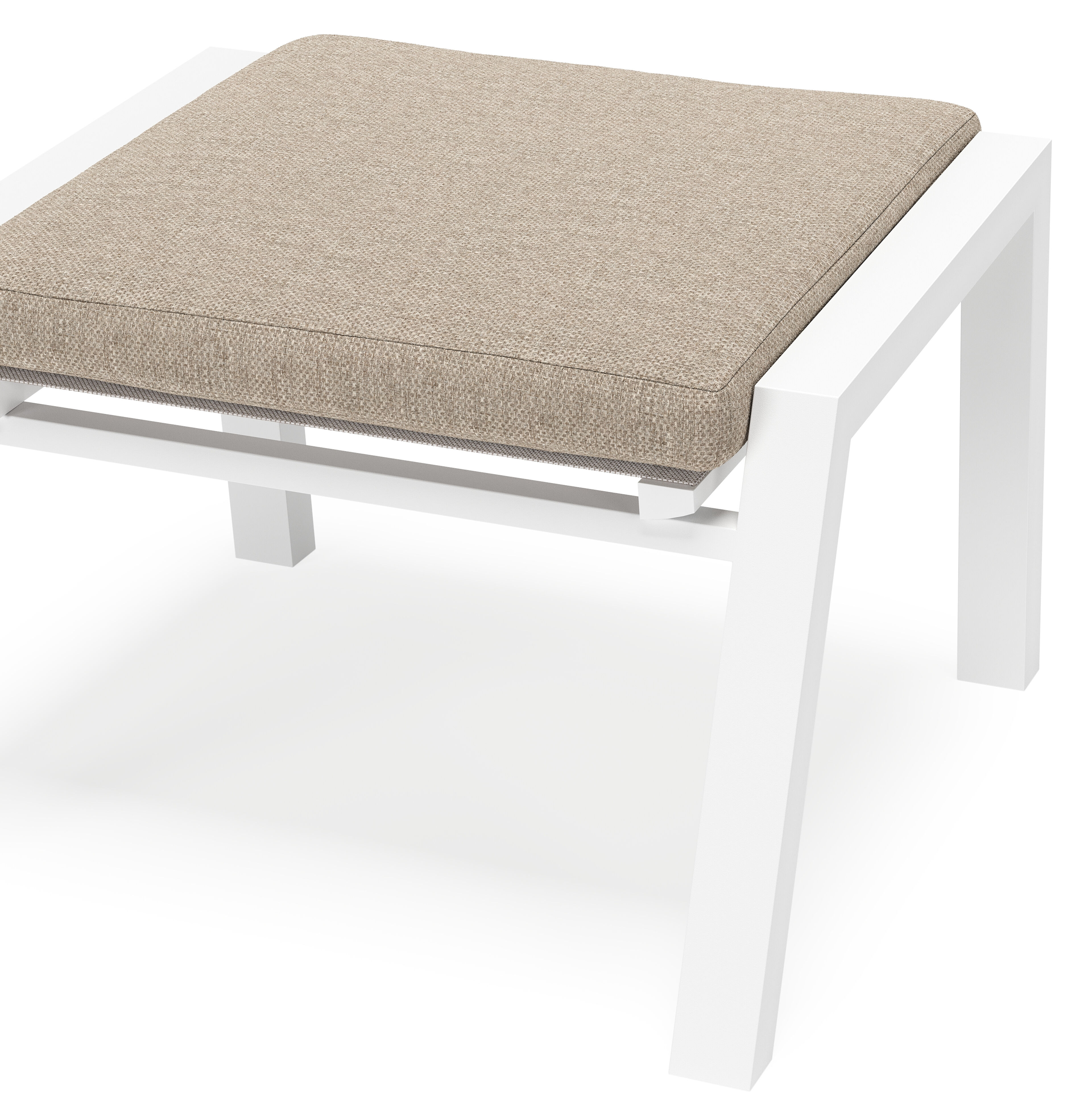 Pouf Prato en aluminium blanc avec coussin en weather+ softtouch rustic