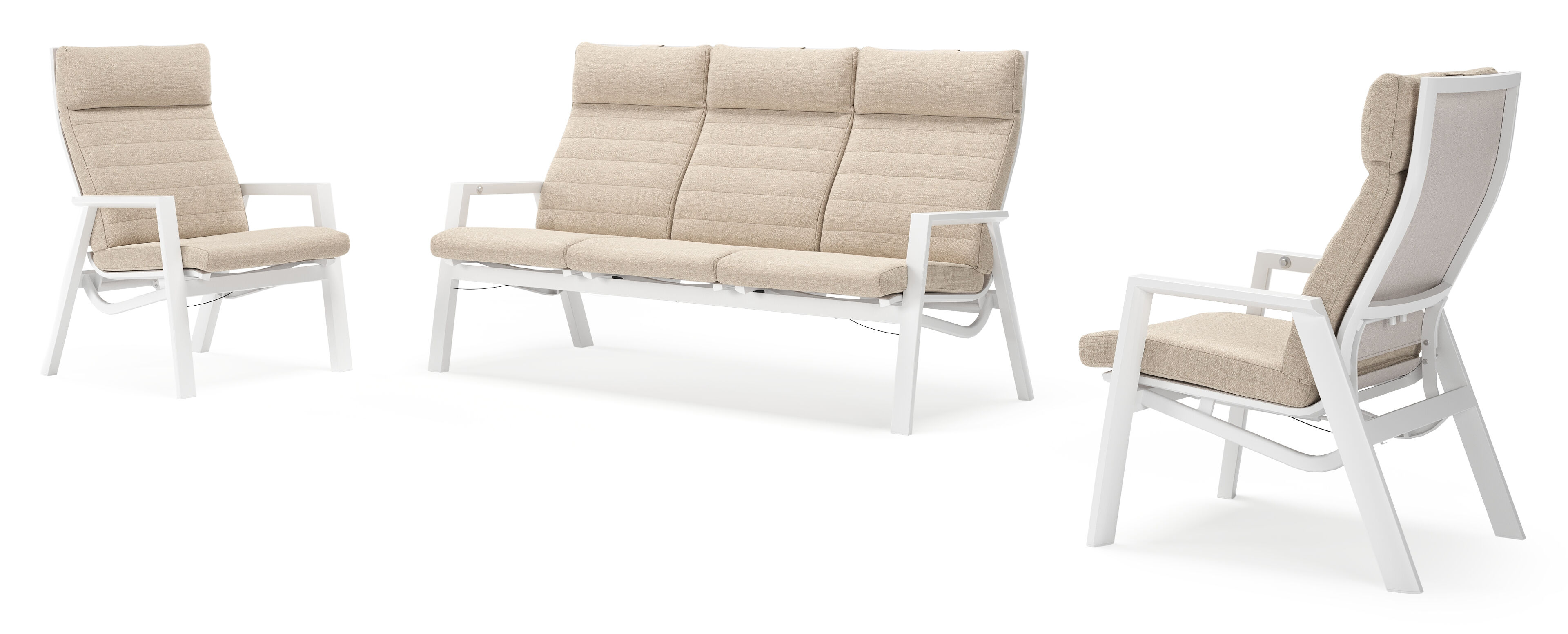 Prato loungeset in wit aluminium en beige aluminium met beige Weather+ Softtouch kussen