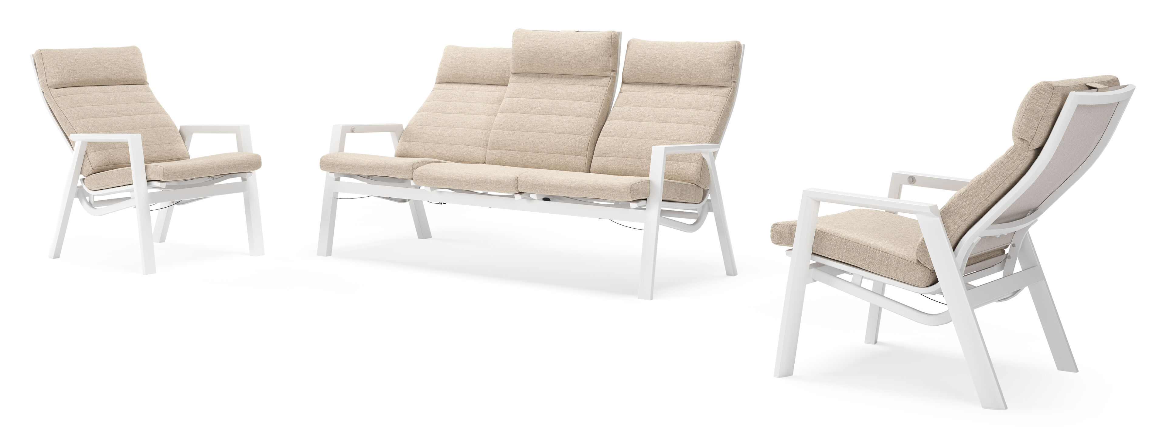 Prato loungeset in wit aluminium en beige aluminium met beige Weather+ Softtouch kussen