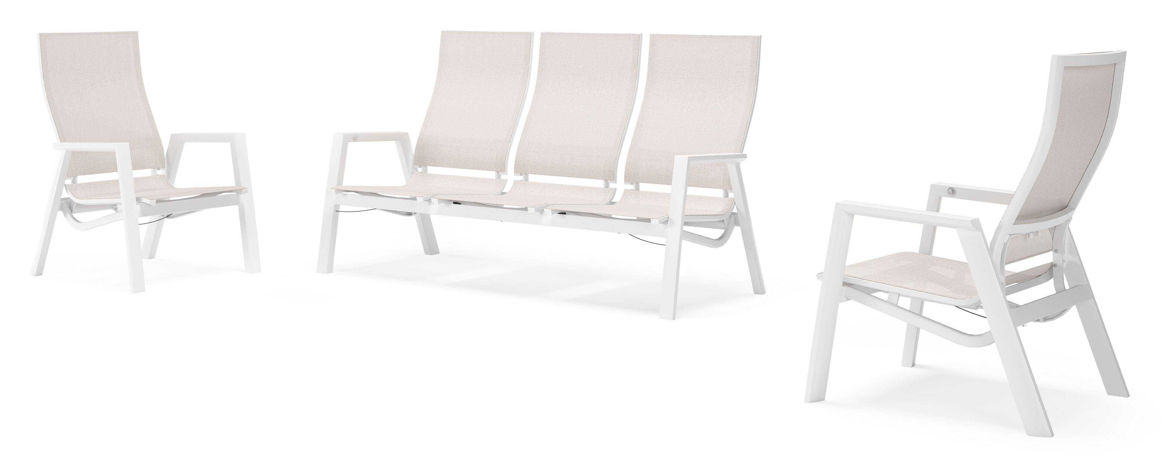 Prato loungeset in wit aluminium en beige aluminium met beige Weather+ Softtouch kussen