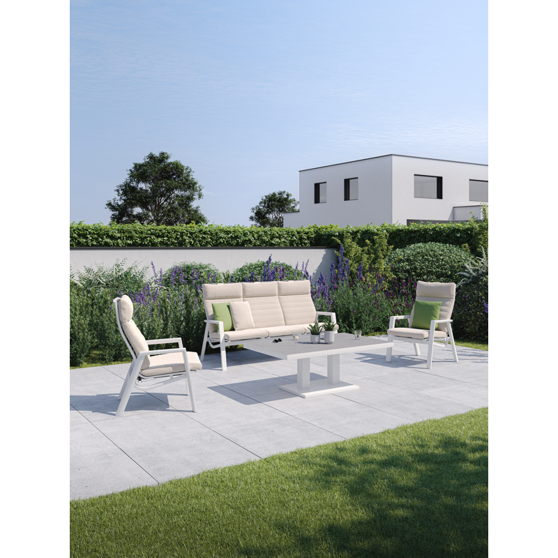 Prato loungestoel in wit aluminium met rustic weather+ softtouch kussen