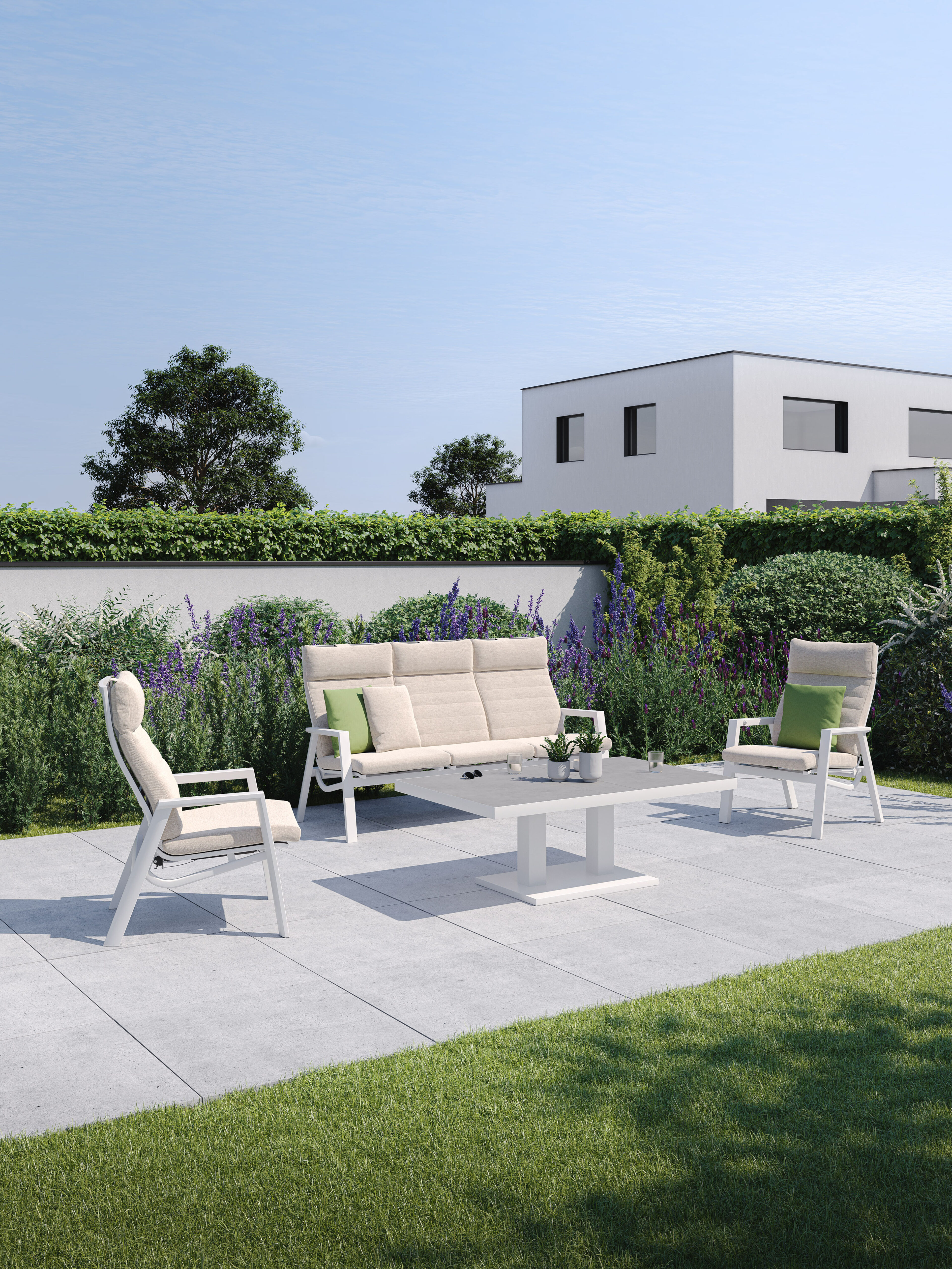 Fauteuil de jardin Prato en aluminium blanc avec coussin en weather+ softtouch rustic