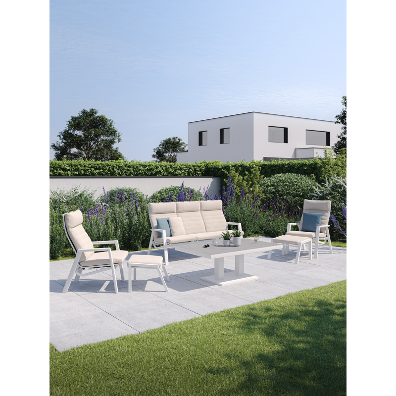 Prato poef in wit aluminium met rustic weather+ softtouch kussen