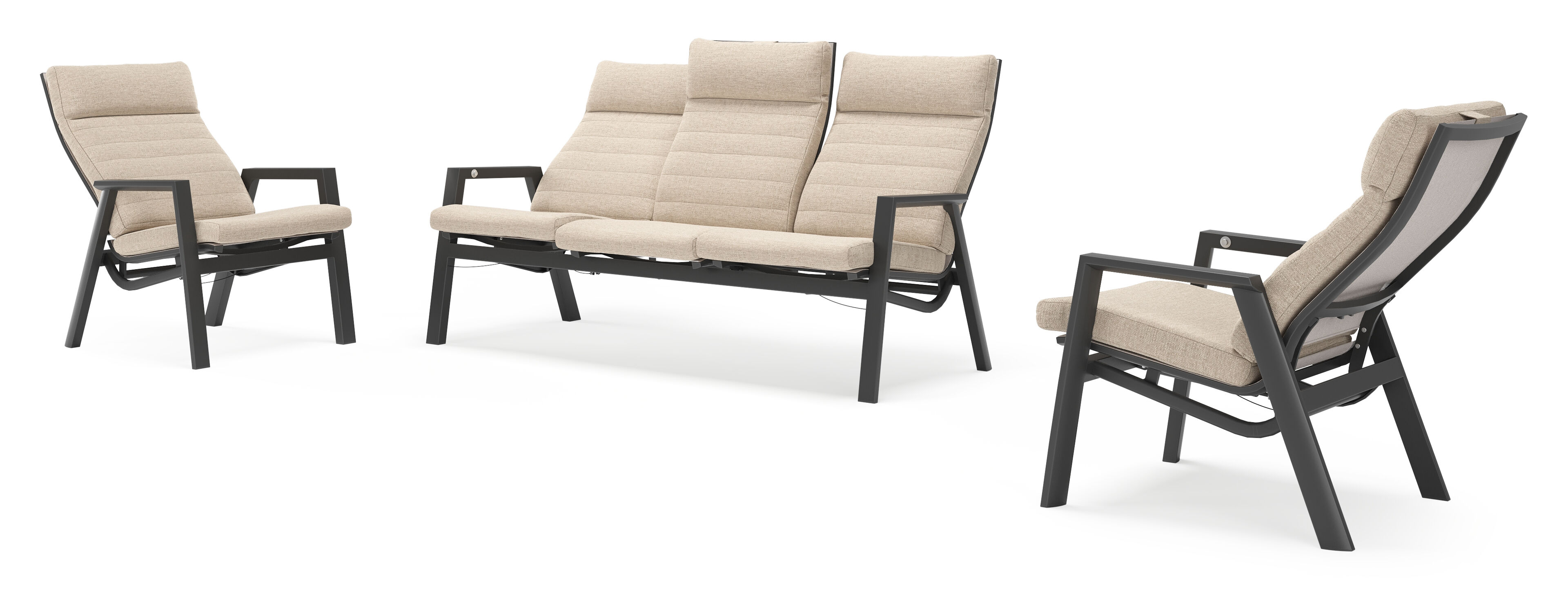 Prato loungeset in zwart aluminium met Rustic Weather+ Softtouch kussen