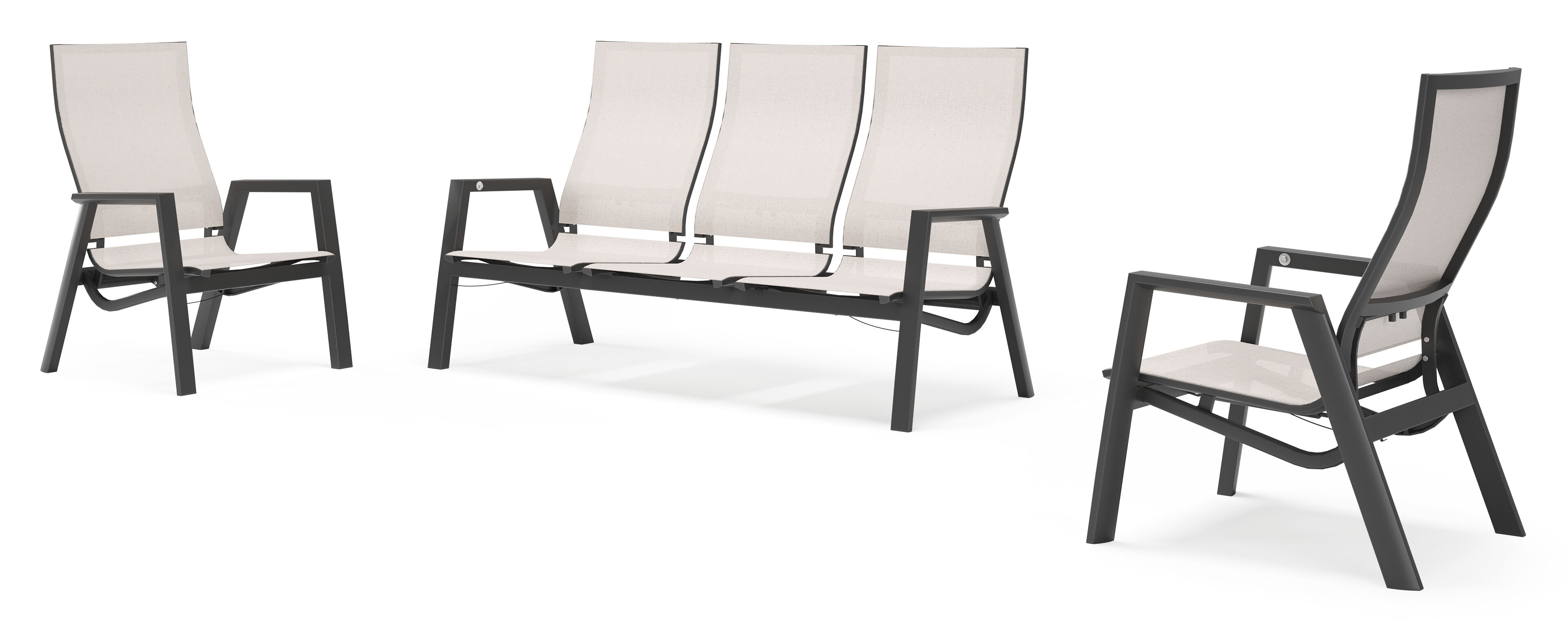 Prato loungeset in zwart aluminium met Rustic Weather+ Softtouch kussen
