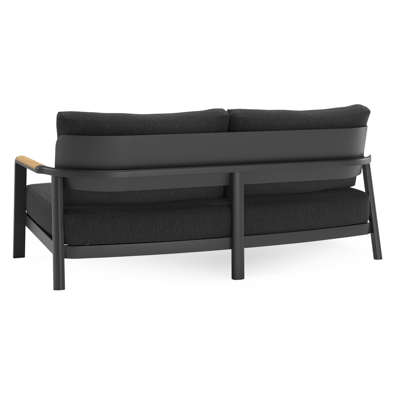 Canapé de jardin Salamanca en aluminium noir et teck avec coussins en weather+ softtouch sky black