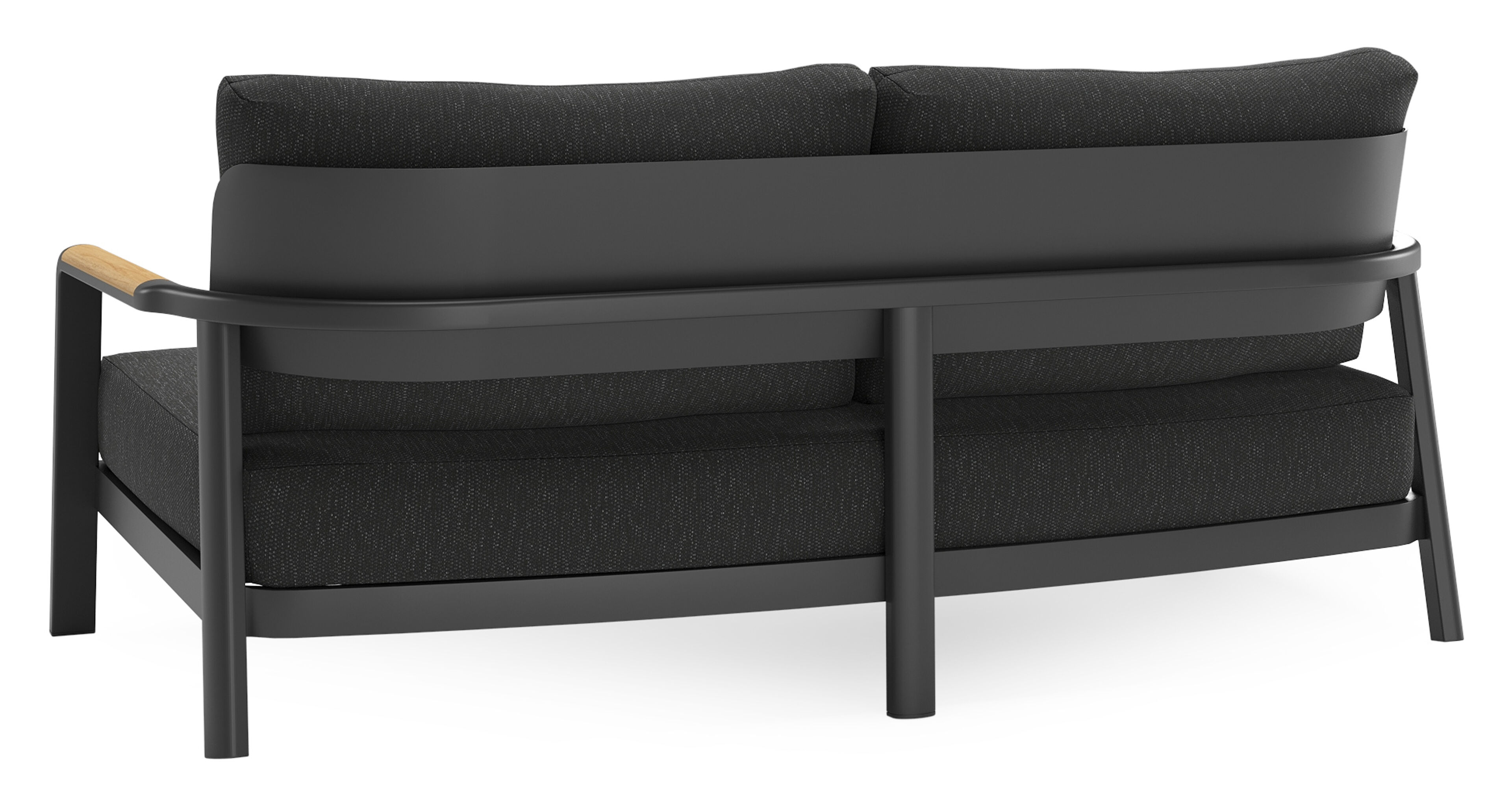 Canapé de jardin Salamanca en aluminium noir et teck avec coussins en weather+ softtouch sky black