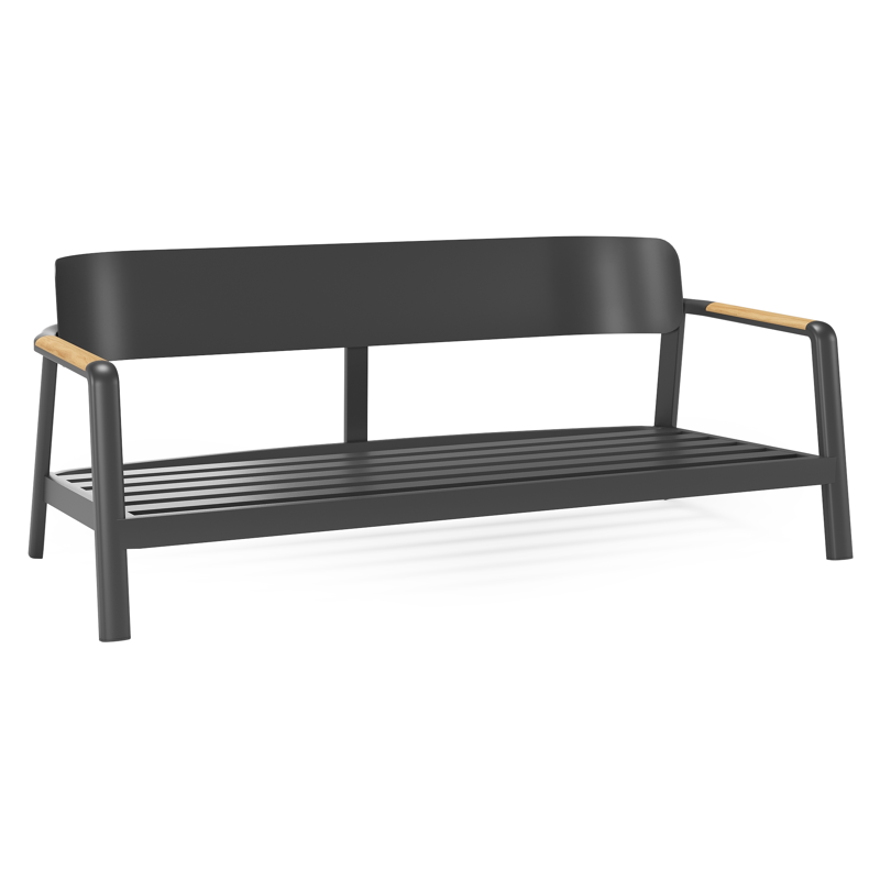 Canapé de jardin Salamanca en aluminium noir et teck avec coussins en weather+ softtouch sky black