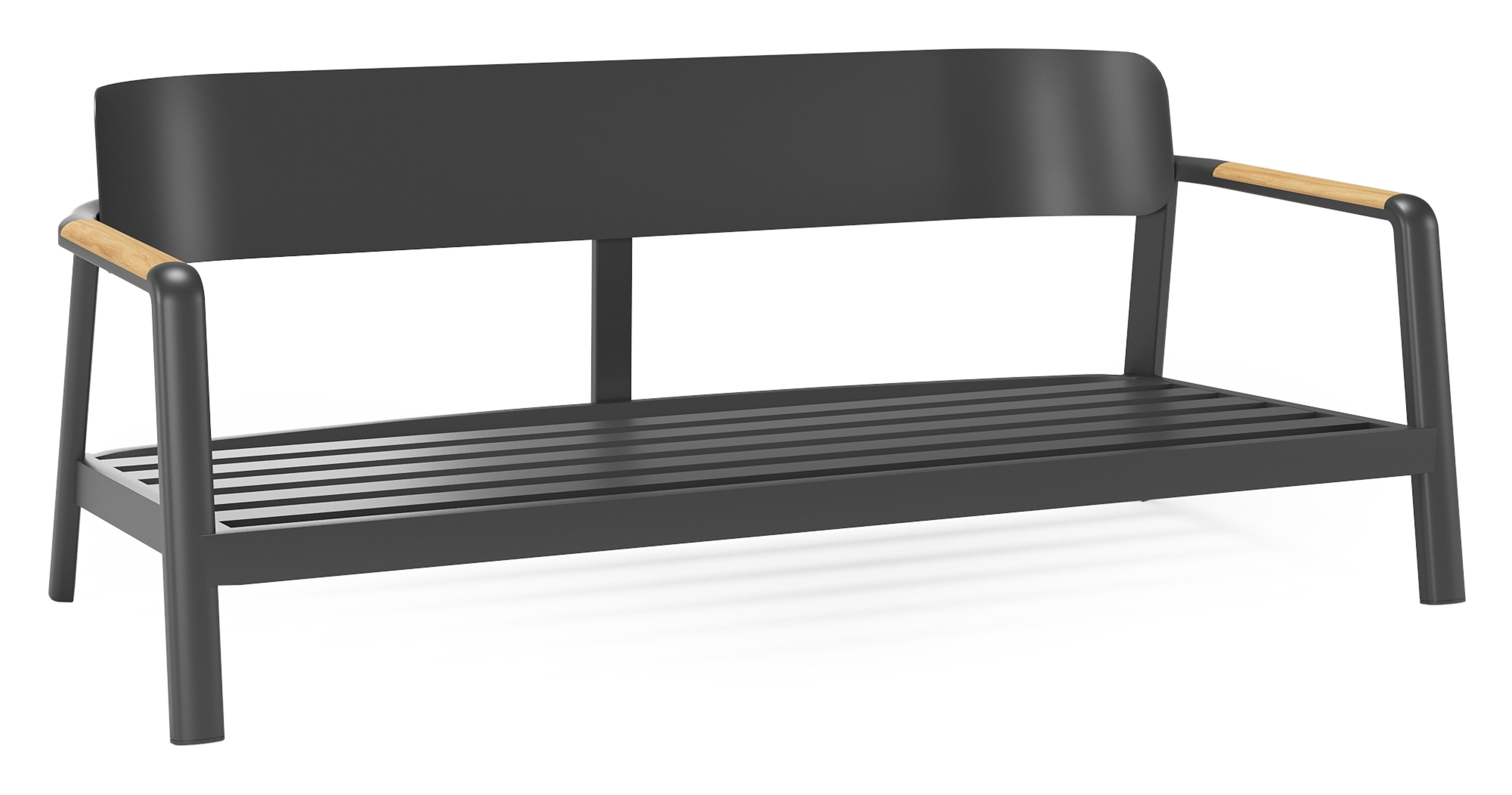 Canapé de jardin Salamanca en aluminium noir et teck avec coussins en weather+ softtouch sky black