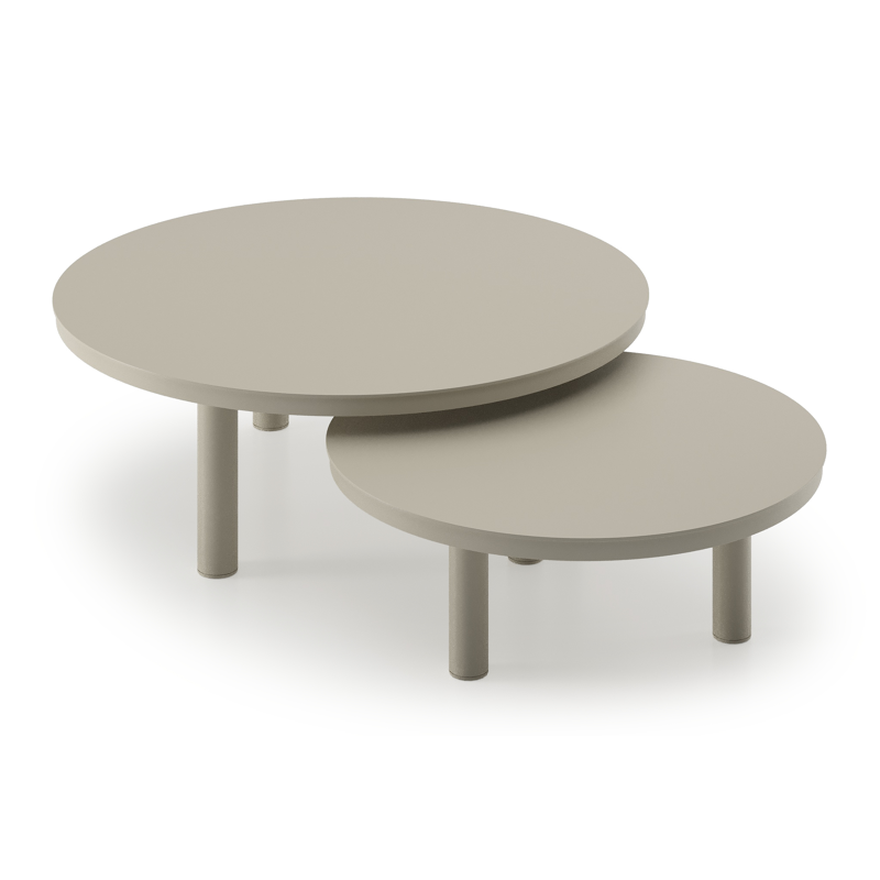 Lindo loungetafels in beige aluminium - Dia. 85 x H 27 cm, Dia. 65 x H 21 cm