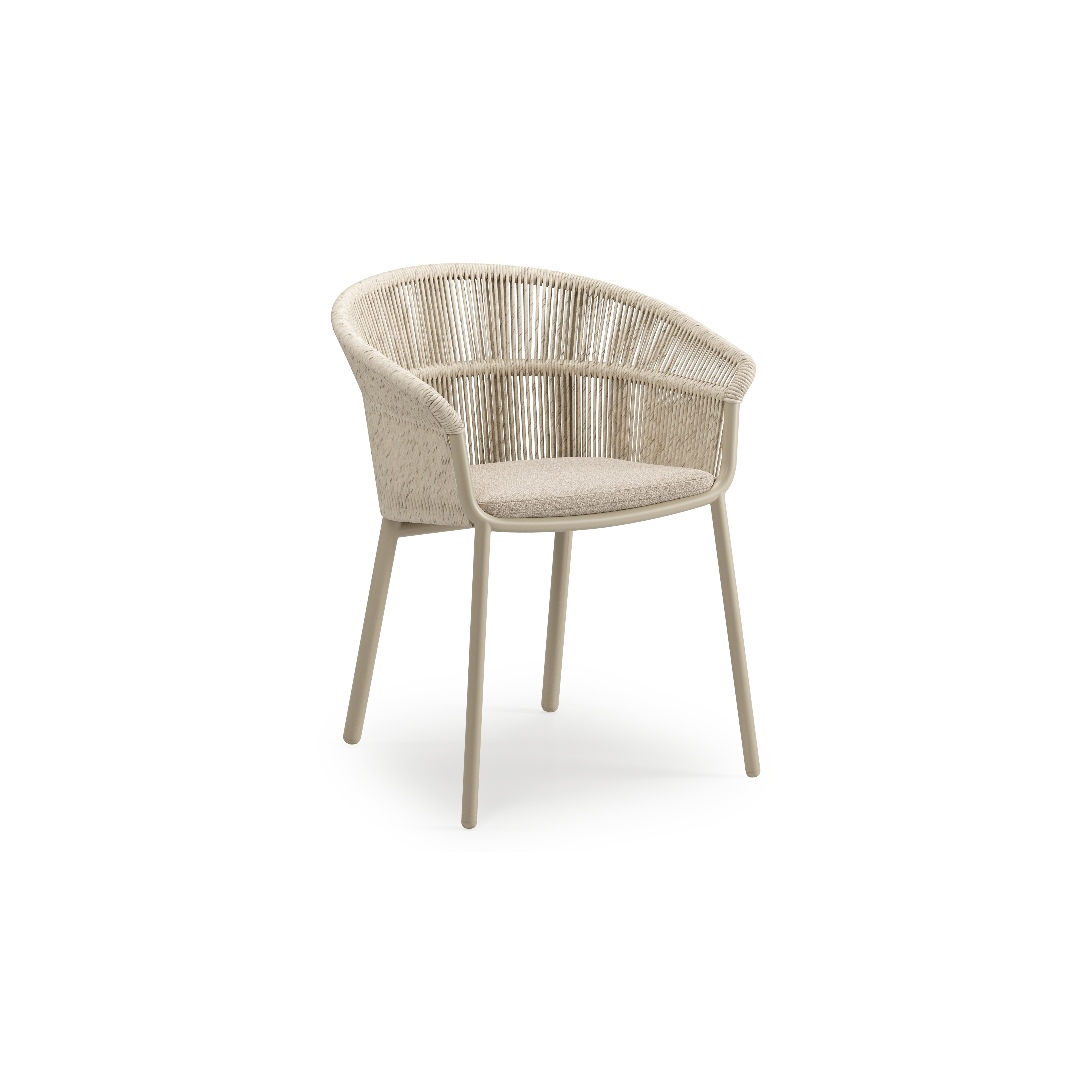Matera tuinstoel in beige aluminium en beige gedraaide ronde wicker met kussen in rustic weather+ softtouch