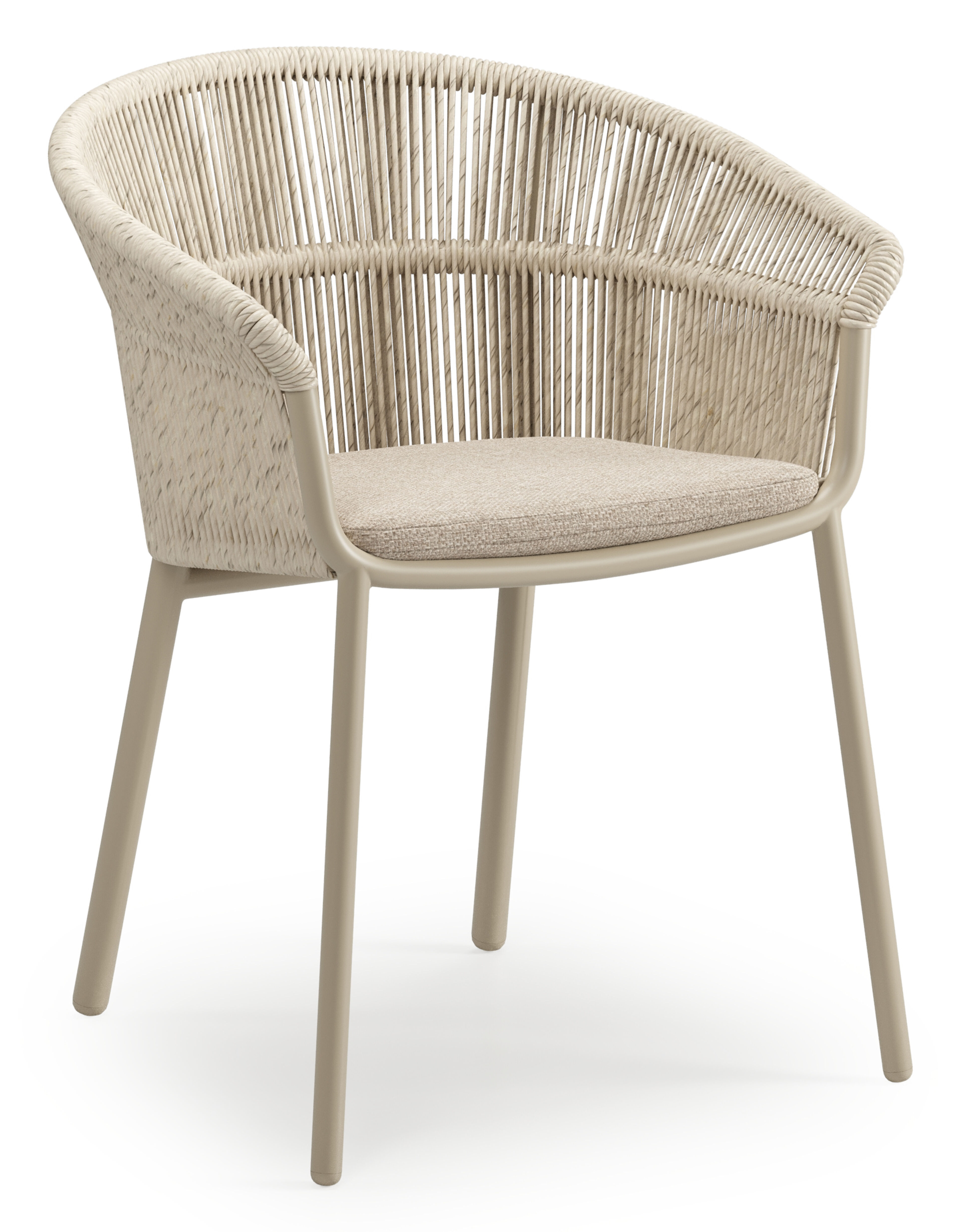 Matera tuinstoel in beige aluminium en beige gedraaide ronde wicker met kussen in rustic weather+ softtouch
