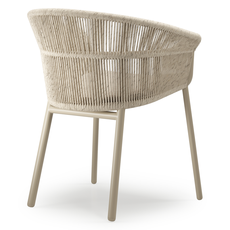 Chaise de jardin Matera en aluminium beige et résine tressée torsadée beige avec coussin en rustic weather+ softtouch