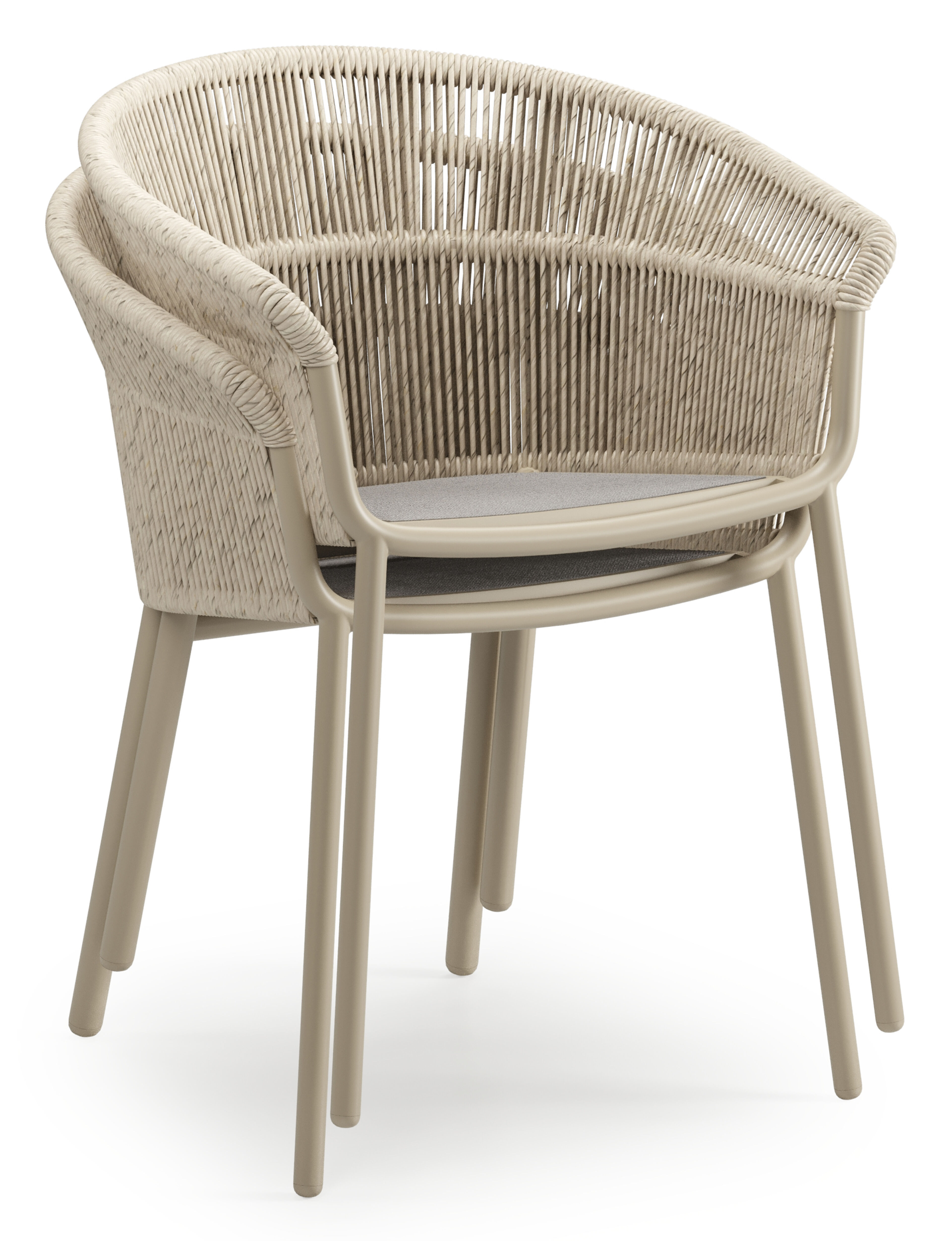 Matera tuinstoel in beige aluminium en beige gedraaide ronde wicker met kussen in rustic weather+ softtouch