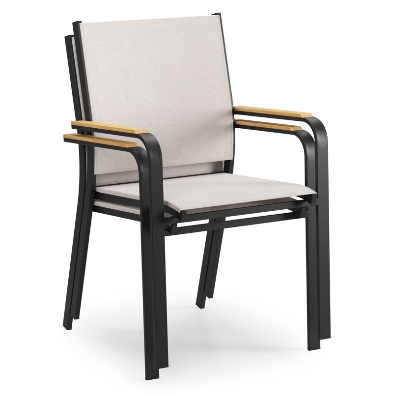 Feltro vierkante tuinset in zwart aluminium en teak natural finish met 4 Amalfi tuinstoelen