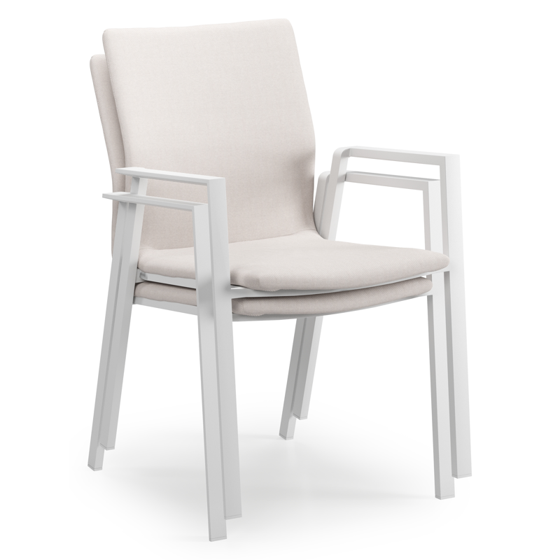 Madura stapelbare tuinstoel in wit aluminium en beige comfort textileen