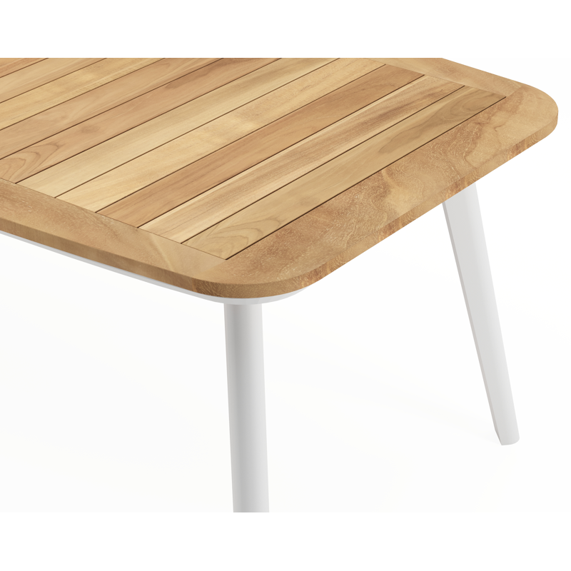 Mosa tuintafel bootvorm in wit aluminium en teak natural finish - L 240 x B 110 x H 74 cm