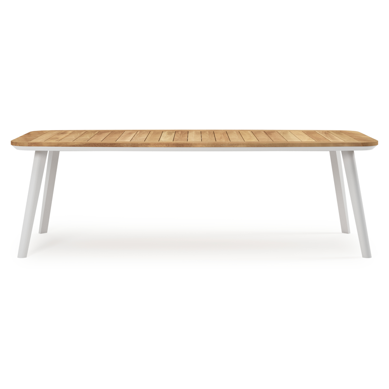 Mosa tuintafel bootvorm in wit aluminium en teak natural finish - L 240 x B 110 x H 74 cm