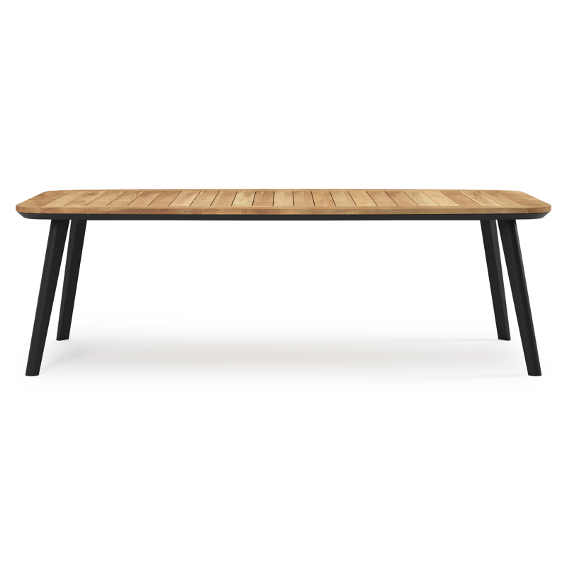 Mosa tuintafel bootvorm in zwart aluminium en teak natural finish - L 240 x B 110 x H 74 cm