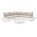 Salon de jardin Alora en aluminium noir et coussins en Weather+ Softtouch beige et table basse