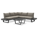 Salon de jardin Alora en aluminium noir et coussins en Weather+ Softtouch beige et table basse