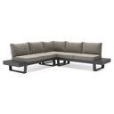 Salon de jardin d'angle Alora en aluminium noir avec coussins en weather+ softtouch gris