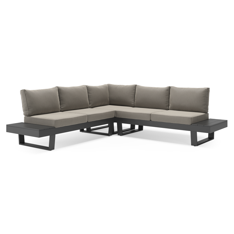 Salon de jardin d'angle Alora en aluminium noir avec coussins en weather+ softtouch gris