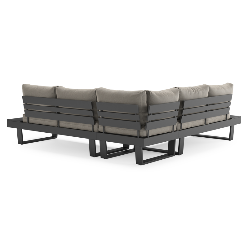 Salon de jardin d'angle Alora en aluminium noir avec coussins en weather+ softtouch gris