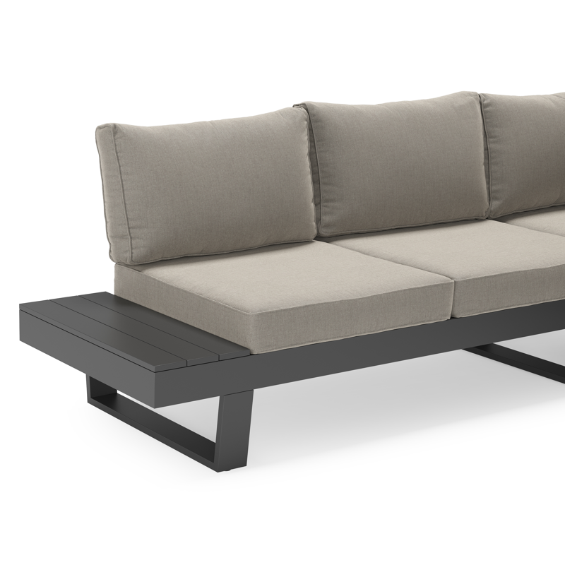 Salon de jardin d'angle Alora en aluminium noir avec coussins en weather+ softtouch gris
