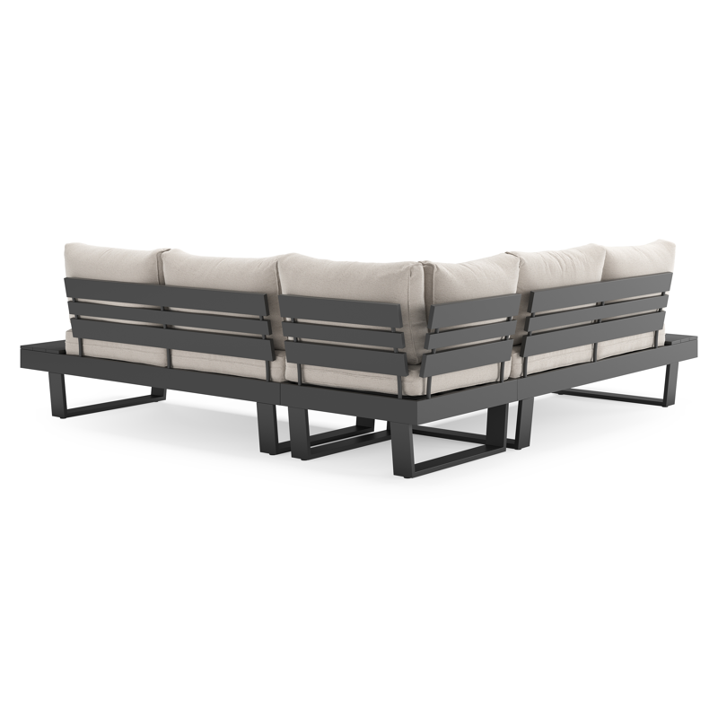 Alora loungehoek in zwart aluminium met beige weather+ softtouch kussens