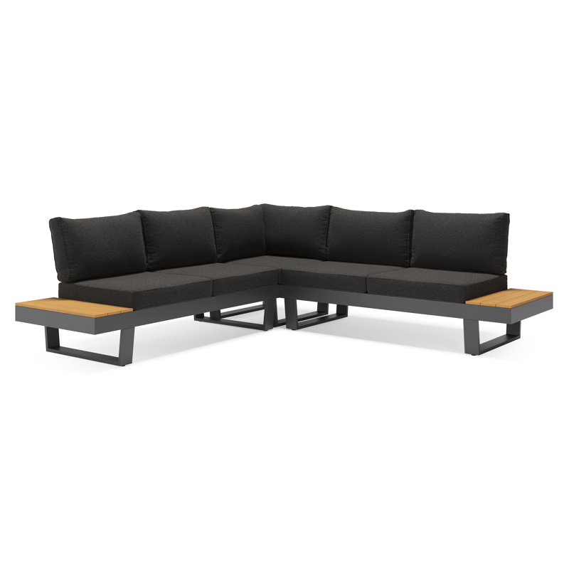 Alora loungehoek in zwart aluminium en polywood met zwart weather+ softtouch kussens