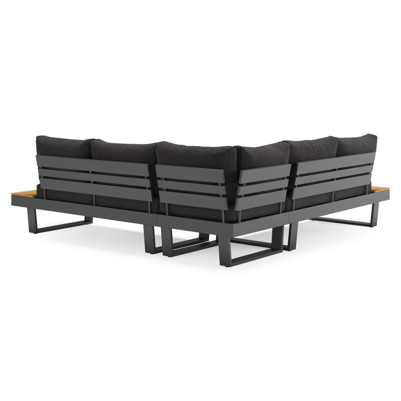 Alora loungehoek in zwart aluminium en polywood met zwart weather+ softtouch kussens