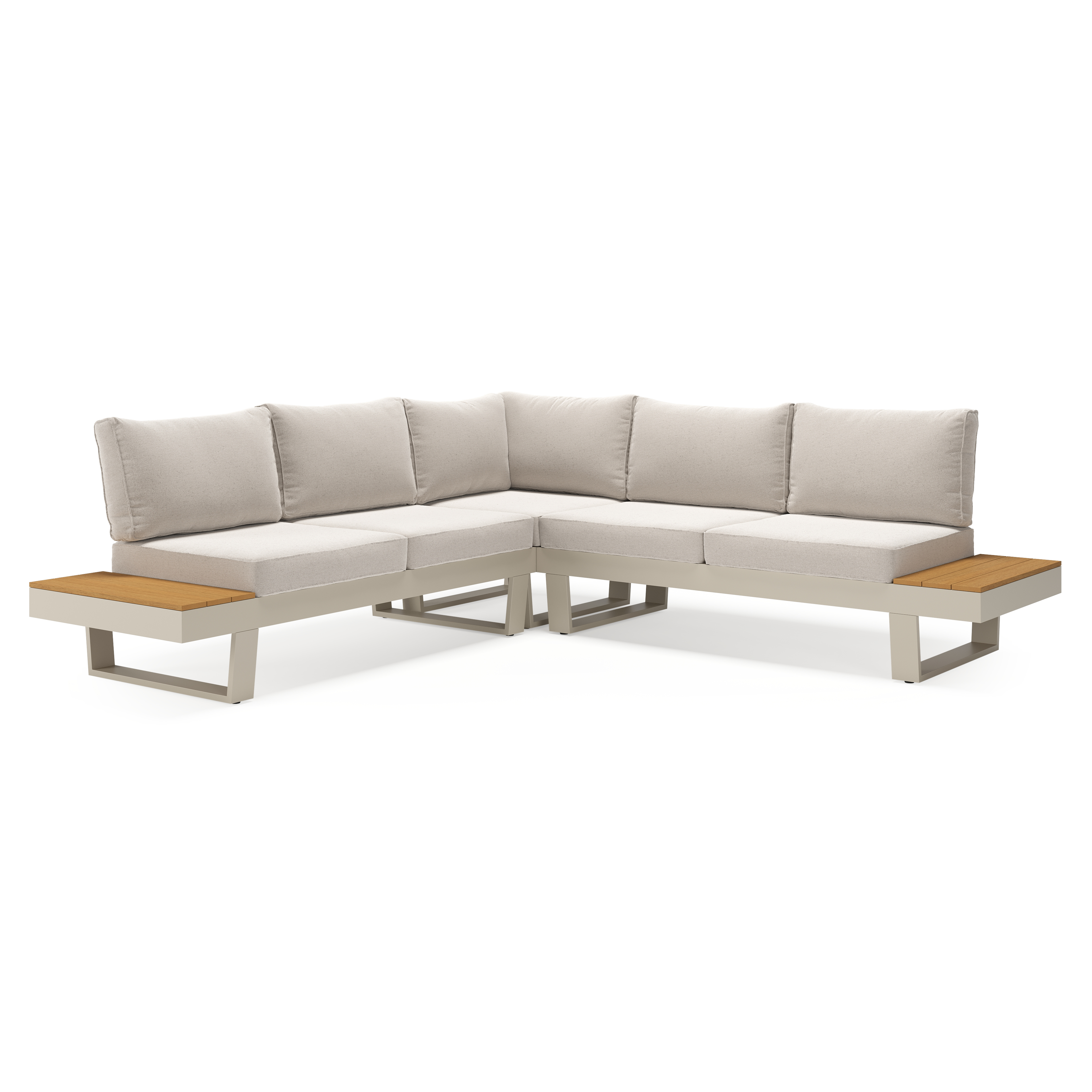 Alora loungehoek in beige aluminium en polywood met beige weather+ softtouch kussens