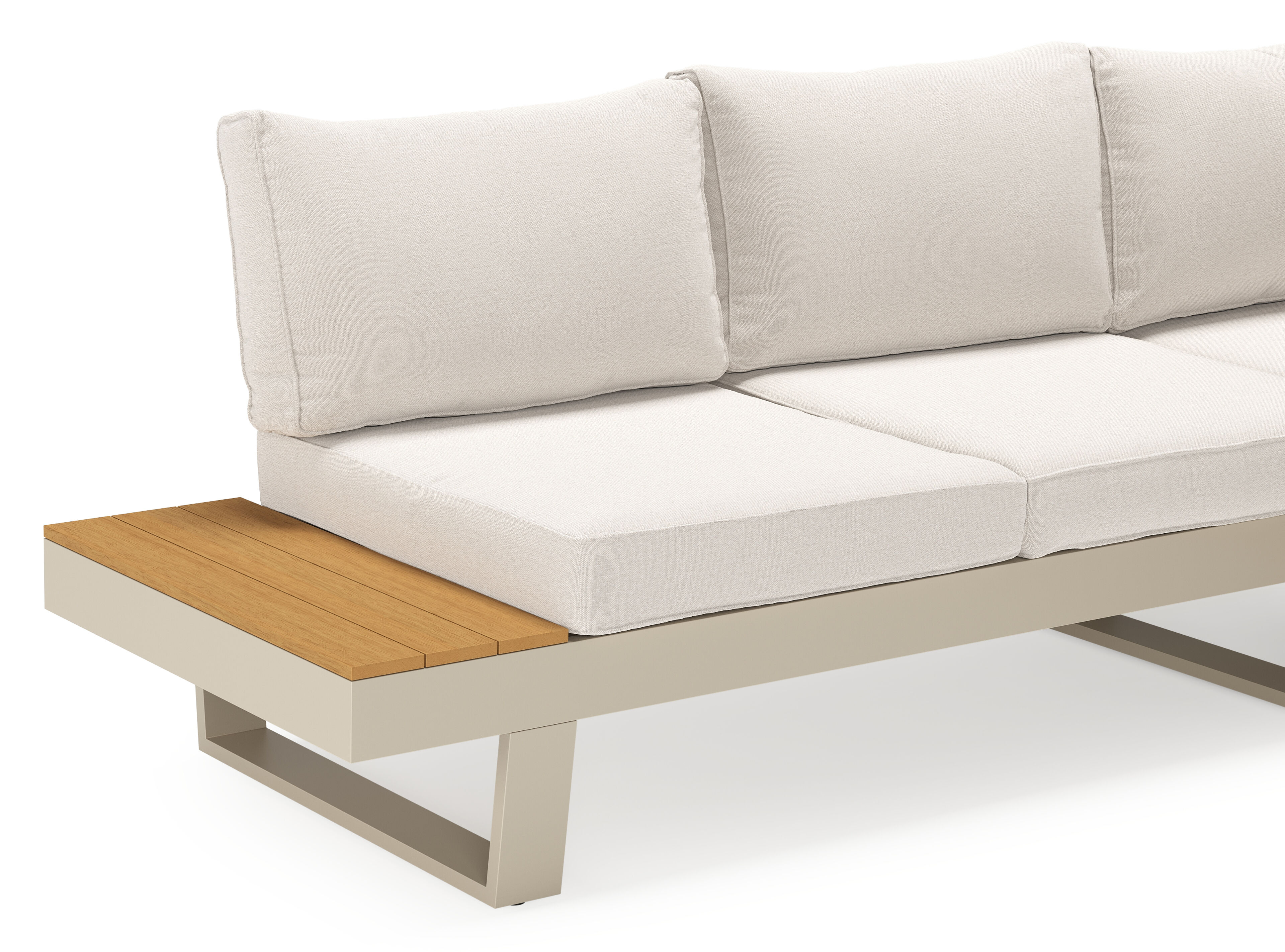 Alora loungehoek in beige aluminium en polywood met beige weather+ softtouch kussens