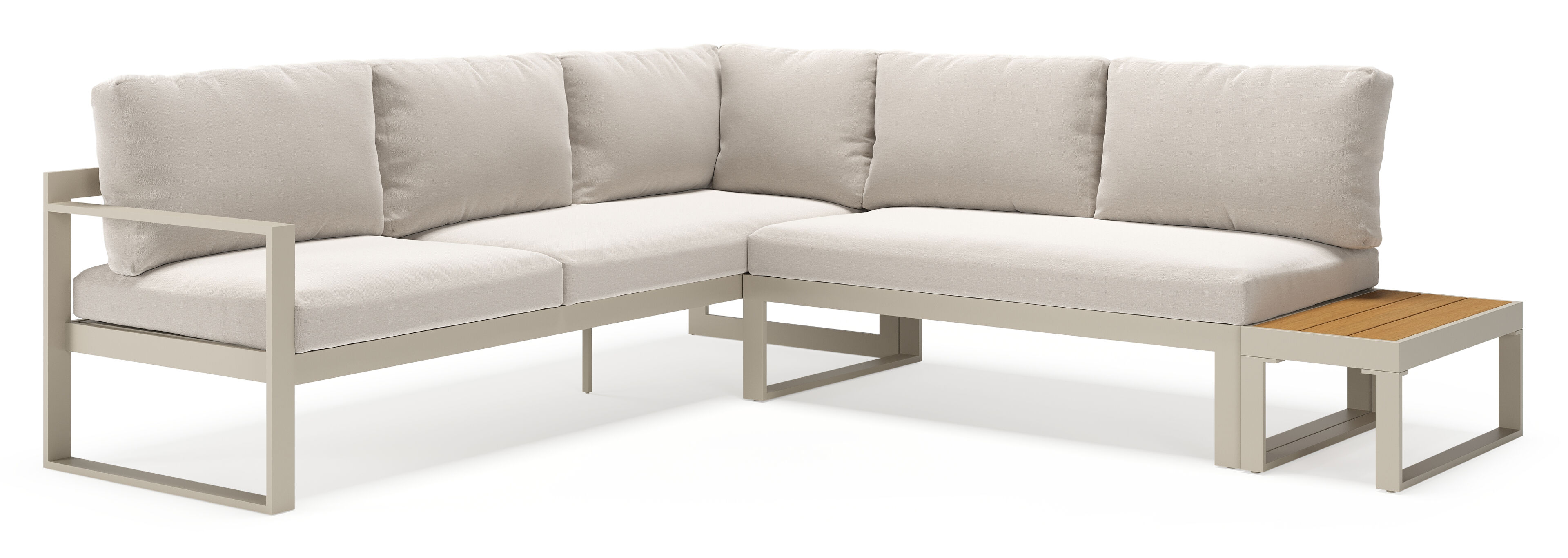 Caldela loungehoek in beige aluminium en polywood met beige Weather+ Olefin kussens