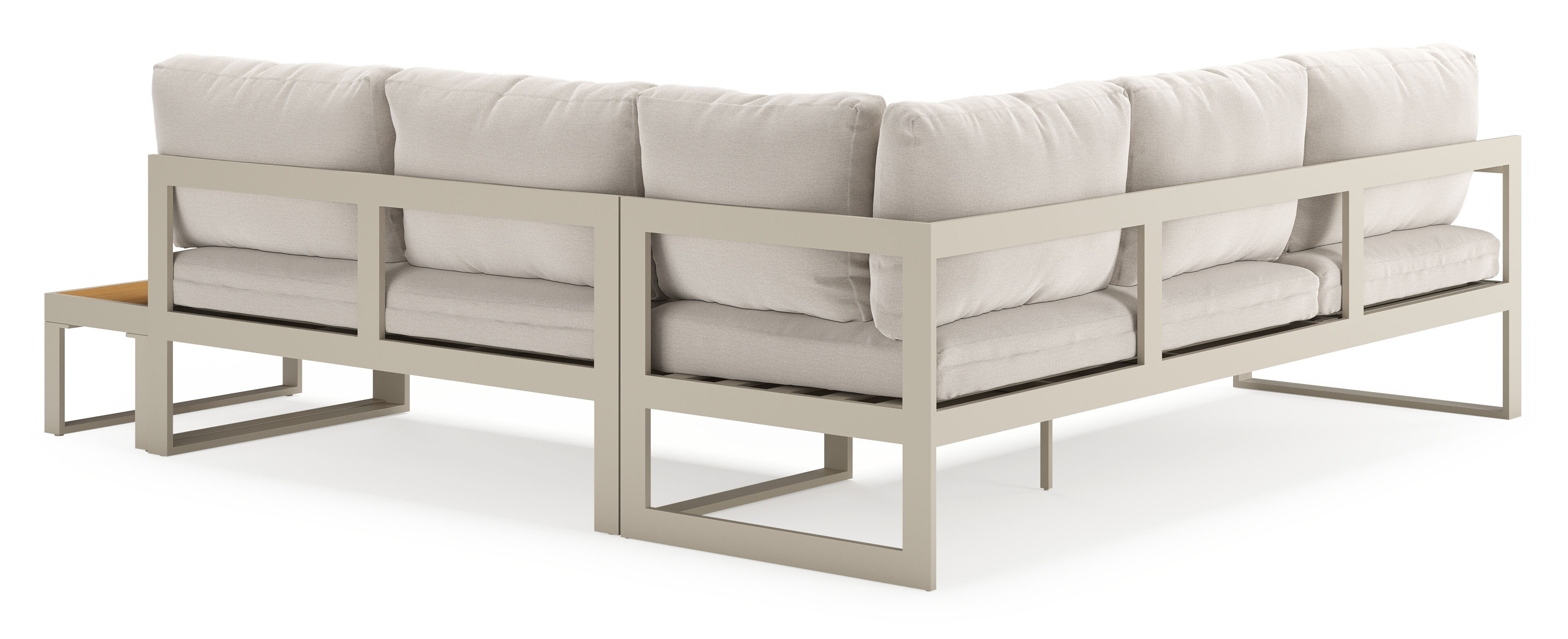 Caldela loungehoek in beige aluminium en polywood met beige Weather+ Olefin kussens
