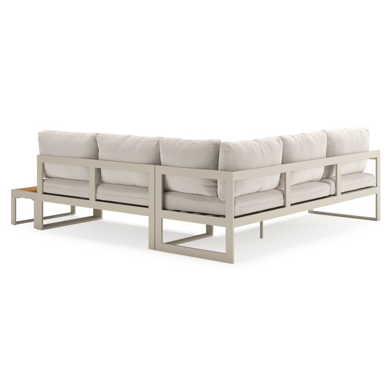 Caldela loungehoek in beige aluminium en polywood met beige Weather+ Olefin kussens
