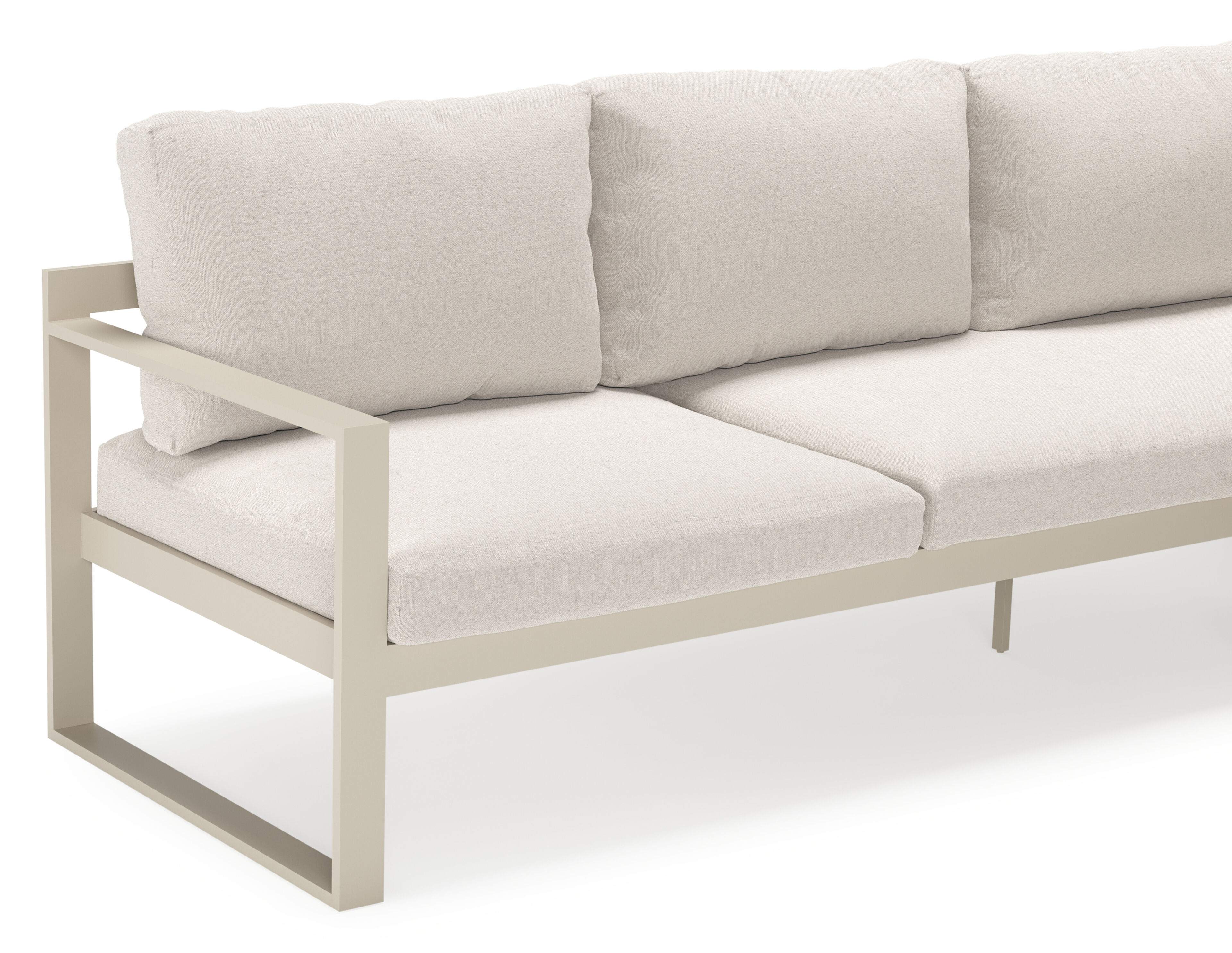 Caldela loungehoek in beige aluminium en polywood met beige Weather+ Olefin kussens