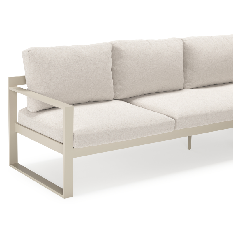 Caldela loungehoek in beige aluminium en polywood met beige Weather+ Olefin kussens